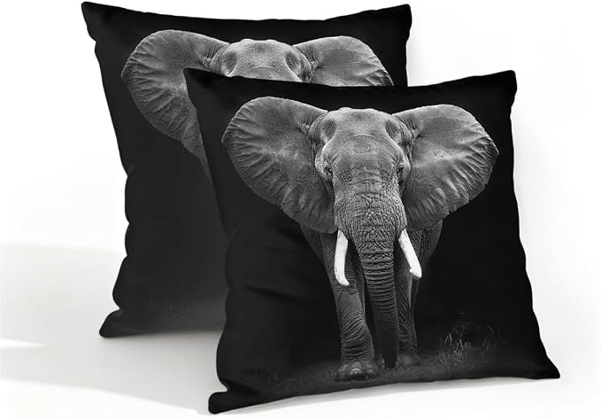 16x16 Inch Outdoor Pillow Covers Set of 2 Waterproof Throw Pillow Covers Decorative Couch Cushion Covers Black Elephant Square Pillowcases Protectors for Patio Garden Sofa