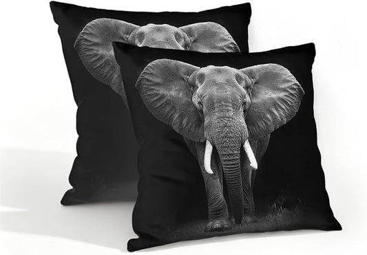16x16 Inch Outdoor Pillow Covers Set of 2 Waterproof Throw Pillow Covers Decorative Couch Cushion Covers Black Elephant Square Pillowcases Protectors for Patio Garden Sofa