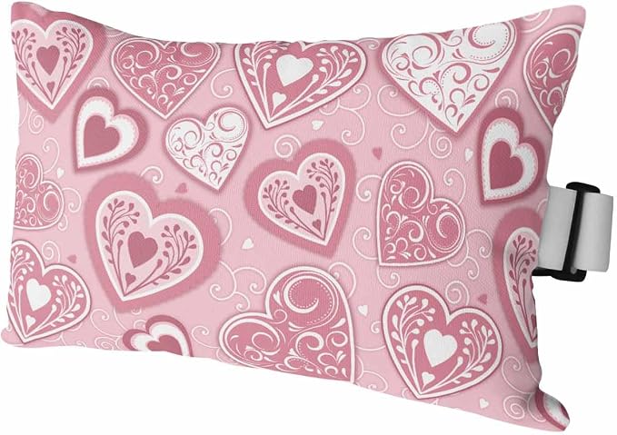 Chaise Lounge Head Resting Pillows, Valentine's Day Pink Love Heart Outdoor Chaise Pillows, Waterproof Patio Furniture Pillows with Insert and Adjustable Elastic Strap for Recliner Beach Chair