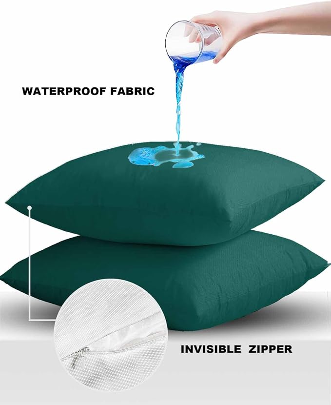 Outdoor Waterproof Throw Pillow Covers Set of 2 Aventurine Green Pillowcases 24x24 Inches Simple Style Patio Decorative Pillows Cushion Case Patio Pillows for Couch Bed Chair Garden
