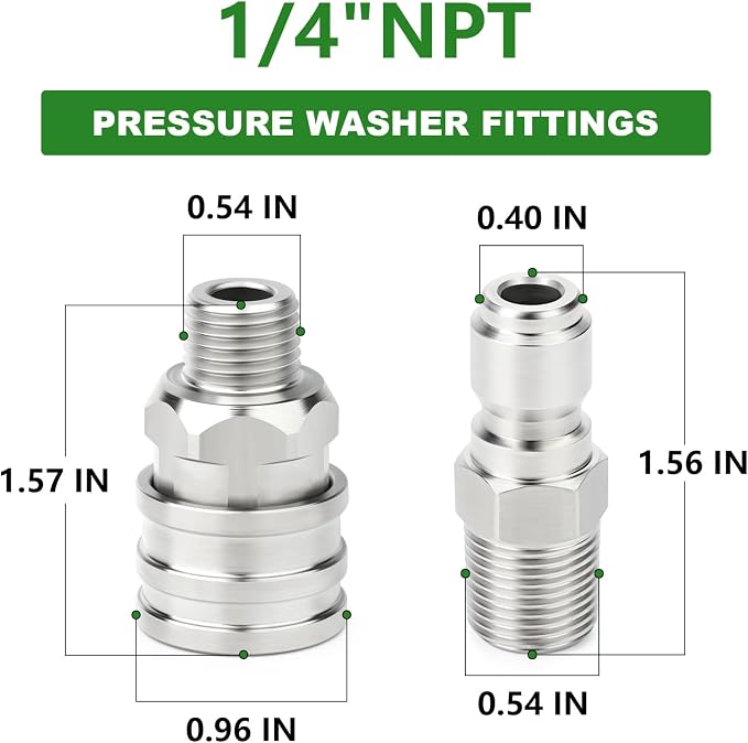 TAISHER 2PCS 304 Stainless Steel 1/4" Female NPT High Pressure Washer Quick Connect Coupler for Pressure Washing Gun Hose Accessories
