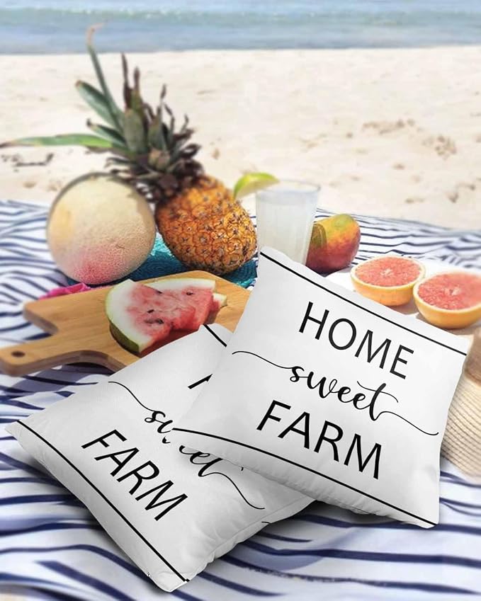 Outdoor Waterproof Pillow Covers for Patio Furniture Home Sweet Farm Decorative Throw Pillow Cover Farmhouse Funny Quote Pillowcases Set of 2 Cushion Case for Sofa Couch Chair Home Decor 26x26 inch