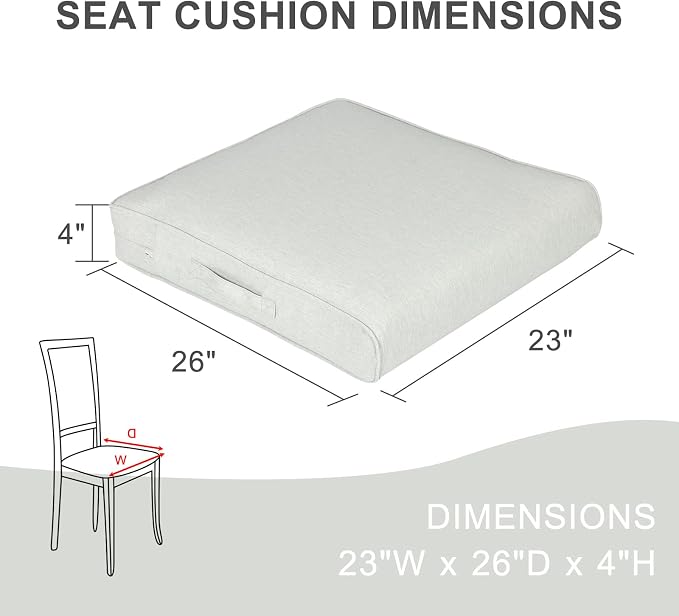 Aoodor Patio Chair Cushions Set of 2, 23 x 26 x 4 Inch Water Resistant Outdoor Seat Cushions with Handle and Ties, Square Corner Cushions for Patio Furniture Garden Lawn, Grey