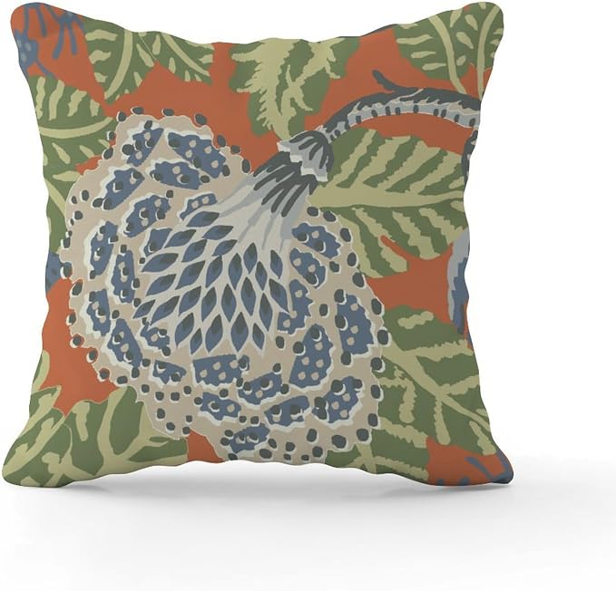 Navy Blue Floral White Throw Pillow Covers Green and Orange Chinoiserie Throw Pillow Cover Retro Throw Pillow Covers Farmhouse Decorative for Living Bed Room Patio Home 18x18 in