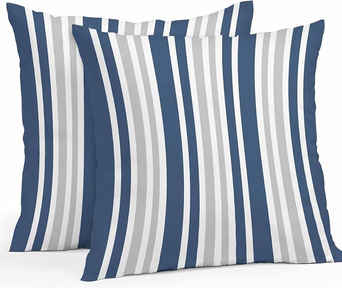 Navy Blue Grey Stripe Outdoor Pillow Covers 20x20 Inch Throw Pillow Covers Set of 2 Waterproof Decorative Pillow Cases Farmhouse Minimalist Striped Cushion Covers for Patio Furniture Garden Couch Sofa