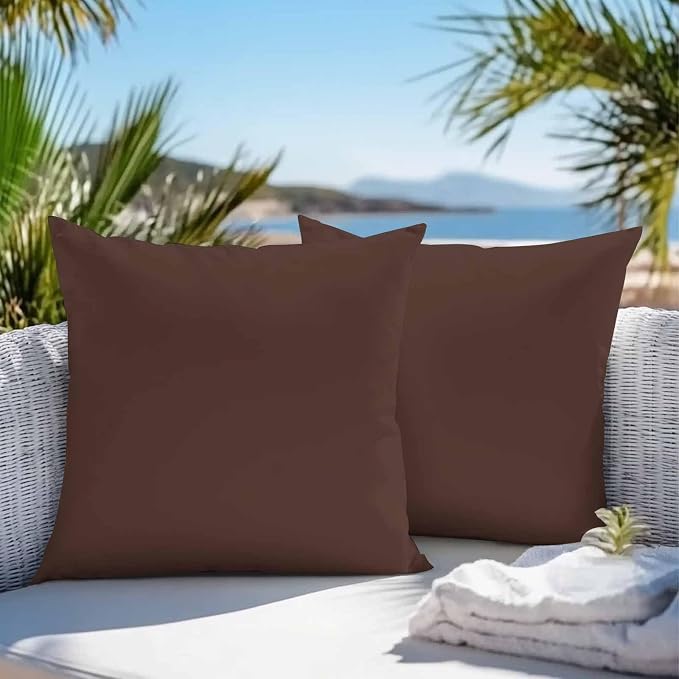 Throw Pillow Covers 24x24 Inch Set of 2, Brown Pure Color Waterproof Outdoor Pillow Covers, Aesthetics Contemporary Luxury Decorative Cushion Pillowcases for Couch, Sofa, Bed, Garden, Patio
