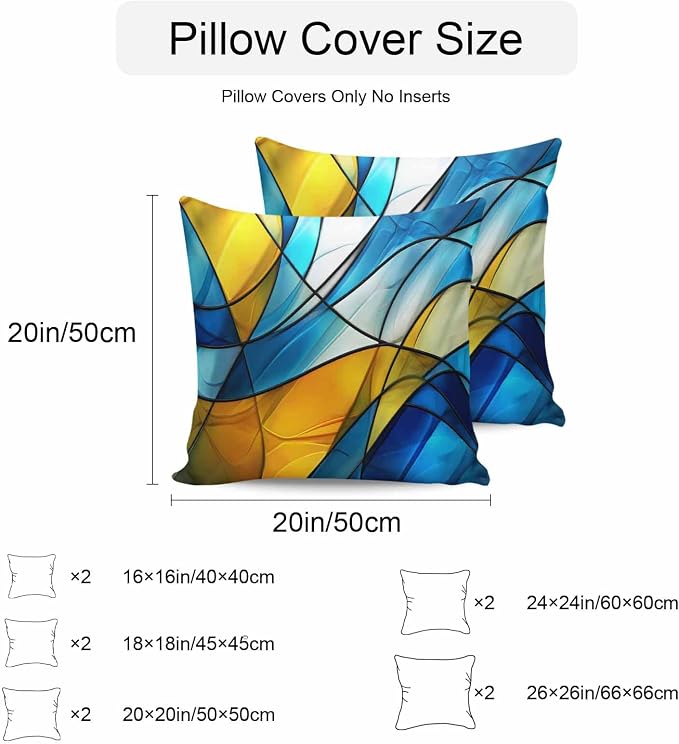 Abstract Art Outdoor Waterproof Pillow Covers Set of 2, Blue Yellow Gradient Wavy Lines Geometric Modern Pillowcase Decorative Throw Cushion Cases for Patio Garden Couch 18 x 18 Inches