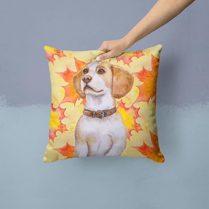 Caroline's Treasures BB9947PW1414 Beagle Fall Fabric Decorative Pillow, Yellow Machine Washable, Indoor Outdoor Decorative Pillow for Couch, Bed or Patio, 14Hx14W