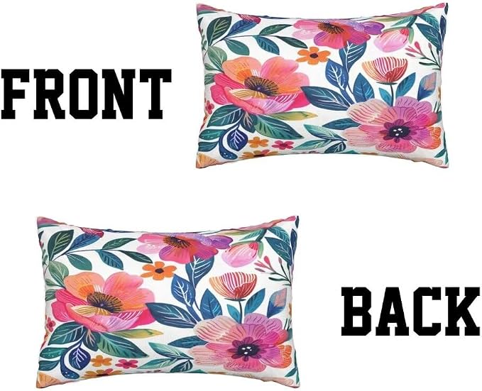 Outdoor Pillows Waterproof Set of 2 Outdoor Pillow Covers 16x24 Inch, Pink Throw Pillows Flower Pillow Covers, Summer Garden Decorative Pillows Outdoor Pillows for Patio Furniture Car Home Decor-hs250
