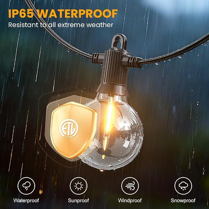 LED Outdoor String Lights, 150FT Patio Lights Outdoor Waterproof with 73+3 Shatterproof G40 Edison Globe Bulbs, 2700K Warm White Hanging Light, Dimmable Light for Outside Backyard Garden Bistro Porch