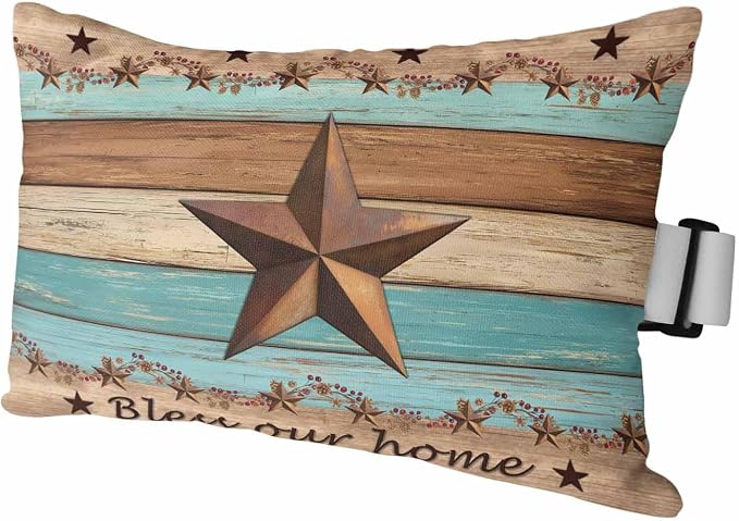 Western Texas Star Vintage Outdoor Pillows for Chaise Lounge Chair Lumbar Pillows with Insert&Adjustable Strap Beach Headrest Pillow Retro Farmhouse Turquoise Brown Wood Neck Pillow for Pool 12"x20"