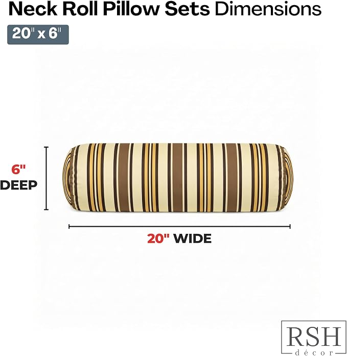 RSH DECOR: Sunbrella Neck Roll Pillows Set of 2 | 20” x 6” | Outdoor Bolster for Patio, Deck, Porch, or Poolside Furniture | Water & Fade-Resistant | Made in USA (Anthony Praline)