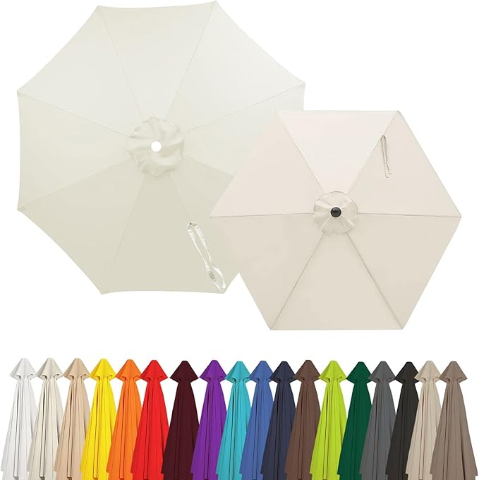 Outdoor Umbrella Replacement Canopy, 6 Ribs 8 Ribs Patio Umbrella Replacement Top Cover, 6.6ft 9 ft 10ft 13ft Waterproof Umbrella Top Canopy Fabric Replacement Canvas(Creamy White,7.5FT 6-Ribs)