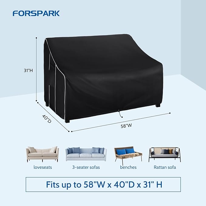 FORSPARK Patio Furniture Sofa Covers 58W x 40D x 31H 2-Seater inch Outdoor Waterproof Couch Loveseat Bench Cover, Black
