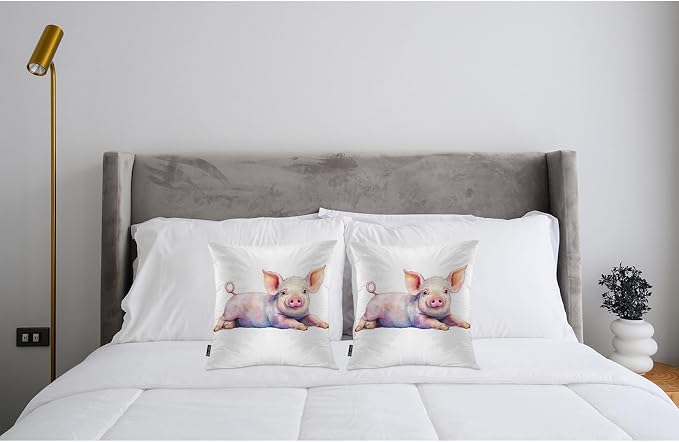 Swono Pig Throw Pillow Case, Cute Piggy Square Home Decorative Cushion Cover for 18 X 18 Inches Pillow Covers, Farm Pig Pink 2 Pack Pillowcases for Bedroom Office Dorm Couch