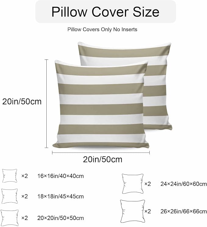 Outdoor Waterproof Throw Pillow Covers Set of 2 Brown White Stripe Pillowcases 16x16 Inches Simple Style Striped Decorative Pillows Cushion Case Patio Pillows for Couch Bed Chair Garden