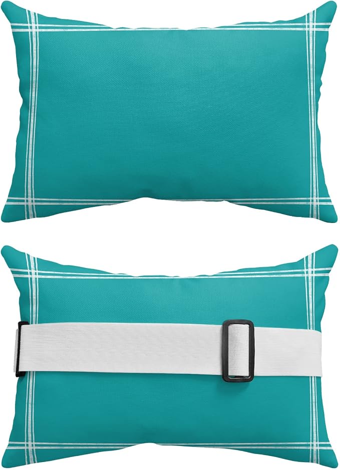 Outdoor Pillows Covers with Inserts Solid Color Turquoise Waterproof Recliner Pillow with Adjustable Strap Throw Pillows for Patio Furniture Pool Lounge Chair, 11x16 inch, 1PCS