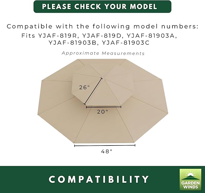Garden Winds Reinforced RipLock 350 Replacement Canopy Top Cover Compatible with Garden Treasures 11’ Offset Umbrella Models YJAF-819R, YJAF-819D, YJAF-81903A, YJAF-81903B, YJAF-81903C - Cinnabar