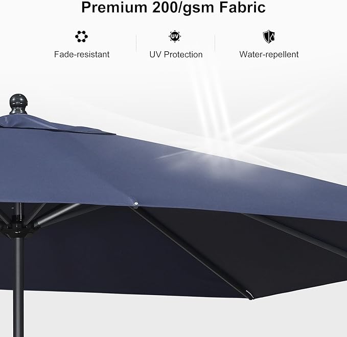 PURPLE LEAF 8' x 5' Rectangle Patio Market Umbrella with Base Outdoor Table Umbrellas Aluminum Frame Sun Shade with 8 Sturdy Ribs Tilt for Garden Deck Lawn Pool Navy Blue