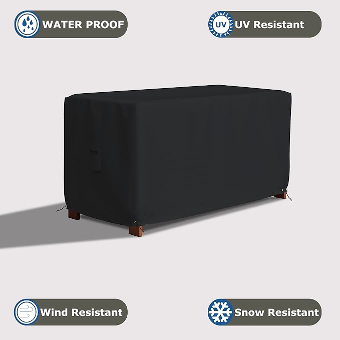 Covers & All Patio Deck Box Cover - Heavy Duty 12 Oz Waterproof Outdoor Yard Cushion Storage Box Protection 100% Weather Resistant with Air Pockets and Drawstring. (44”W X 28”D x 24”H, Black)