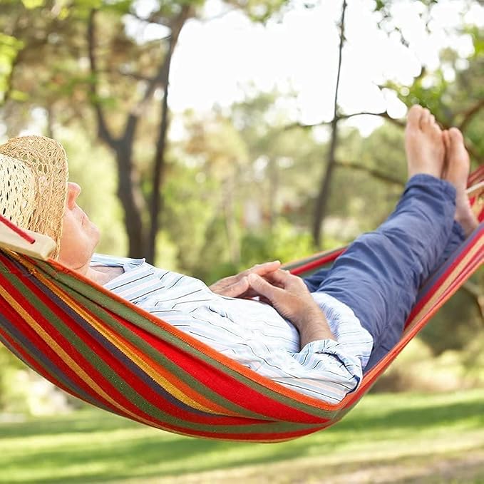 Cotton Canvas Hammock with Tree Straps Spreader Bar Swing Bed for Balcony, Backyard, Camping & Beach - Max Load 280kg (red)