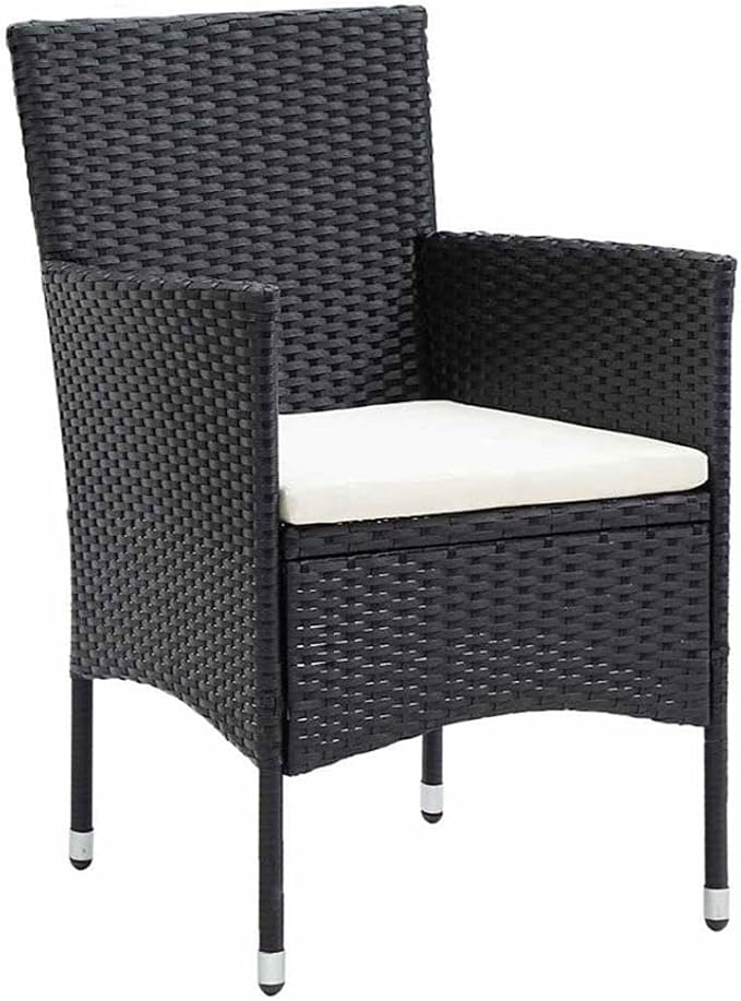 Afuera Living 5-Piece Poly Rattan Patio Dining Set, Black Finish, Weather-Resistant Cushions, Powder-Coated Steel Frame, Tempered Glass Table, Seating for 4, Modern Style Outdoor Furniture for Garden