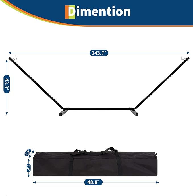 Double Hammock Set - Portable 500Lb Capacity for 2 Person w/Steel Frame, V Spreader Bar & Carry Bag - Freestanding Indoor Outdoor Use (Stripe)