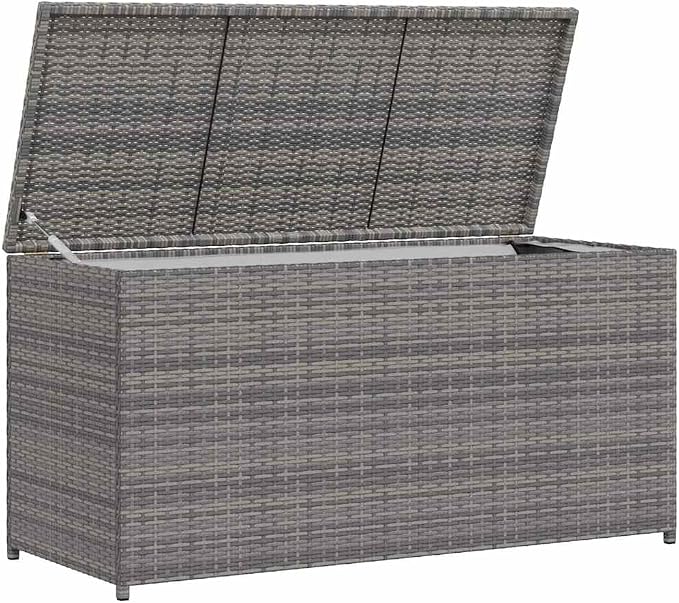 Grey Poly Rattan Garden Storage Box Collapsible Design with Water-Resistant Finish and UV Resistant Materials for Outdoor Space