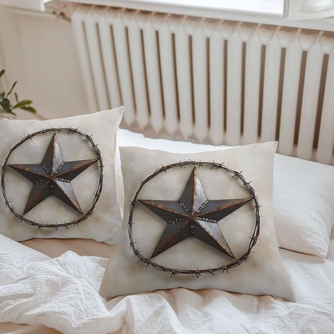 Farmhouse Vintage Waterproof Outdoor Pillow Covers Set of 2 Home Decor, Country Western Texas Star Aesthetic Pillowcase Patio Pillow Covers for Couch Bench Furniture Garden 16x16in