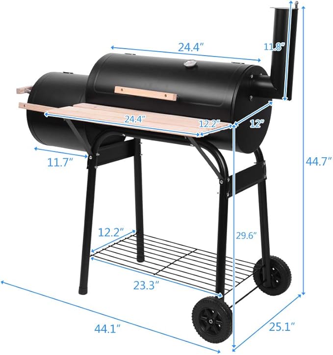 Outdoor BBQ Charcoal Grills,Heavy Duty Charcoal Grill,Metal Outdoor Barbecue Smoker,Portable Camping Barbecue Grills,with Side Table and Wheels,for Garden, Backyard, Patio, Picnics, Party (Black)