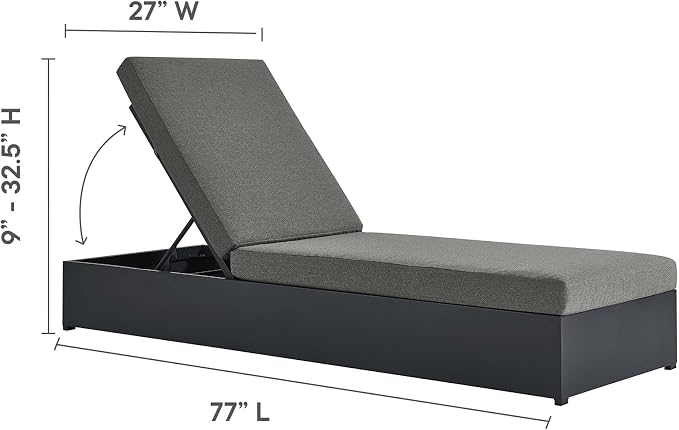 Modway Tahoe Aluminum Outdoor Patio Set of 2 Chaise Side Gray Charcoal, 3-Piece Set of Pool Lounge Chairs and Accent Table for Backyard Furniture