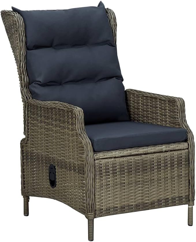 7 Piece Patio Dining Set with Adjustable Backrest, Brown Poly Rattan and Powder Coated Steel Frame, Tempered Glass Tabletop for Outdoor Garden