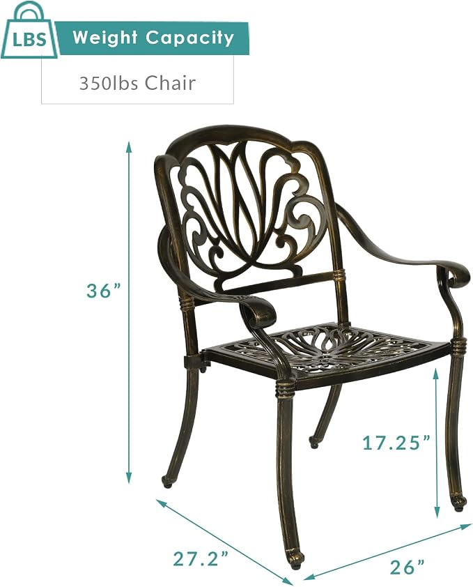 MEETWARM 2 Piece Patio Dining Chairs, Outdoor All-Weather Cast Aluminum Chairs, Patio Bistro Dining Chair Set of 2 for Garden Deck Backyard, Dark Bronze