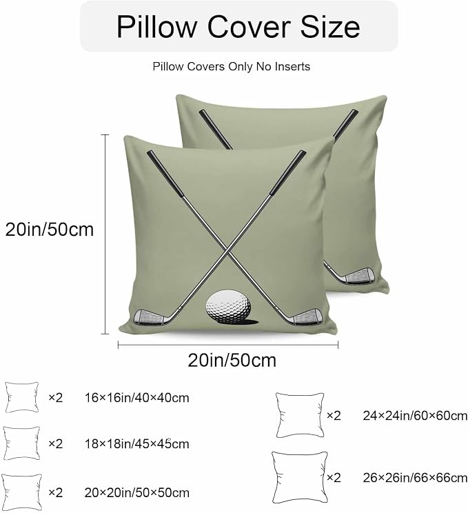Vandarllin Outdoor Throw Pillows Covers 26x26 inch Set of 2 Waterproof Golf Ball Club Decorative Zippered Cushion Covers for Patio Furniture, Game Sports Sage Green Lumbar Pillowcases