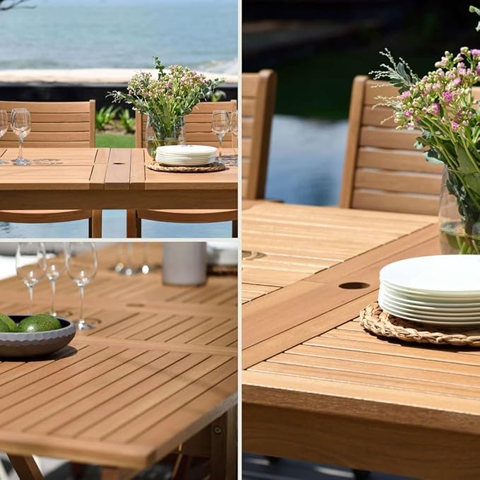 Amazonia Franklin 13-Piece Teak Finish Wood and Aluminum Rectangular Extendable Patio Dining Set | 100% Teak from Indonesia Armrests | Ideal for Outdoors and Indoors