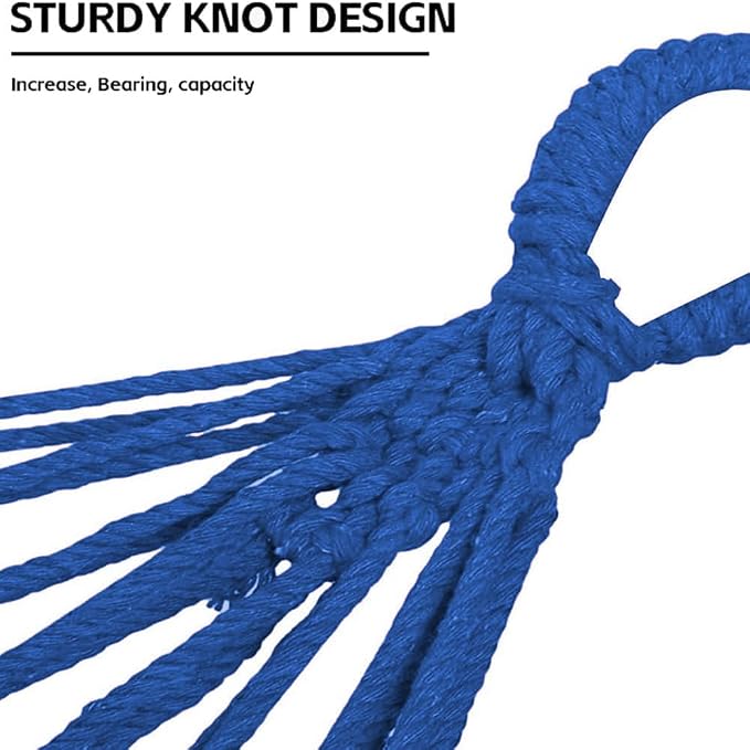 Cotton Canvas Hammock with Tree Straps - Portable Hammock for Outdoor Indoor Patio Backyard, Camping Hammock with Carry Bag, 440lbs Capacity, Without Stand(Blue, Without bar)