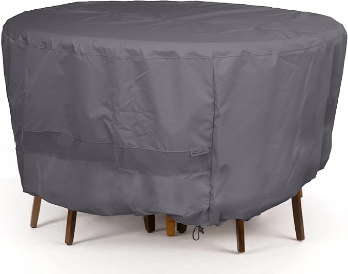 Covermates Elite Outdoor Round Dining Table & Chair Set Cover – All-Weather Water-Resistant Polyester, Mesh Ventilation, Adjustable Drawcord & Buckle Straps for Patio, 72DIAMETER x 30H, Charcoal