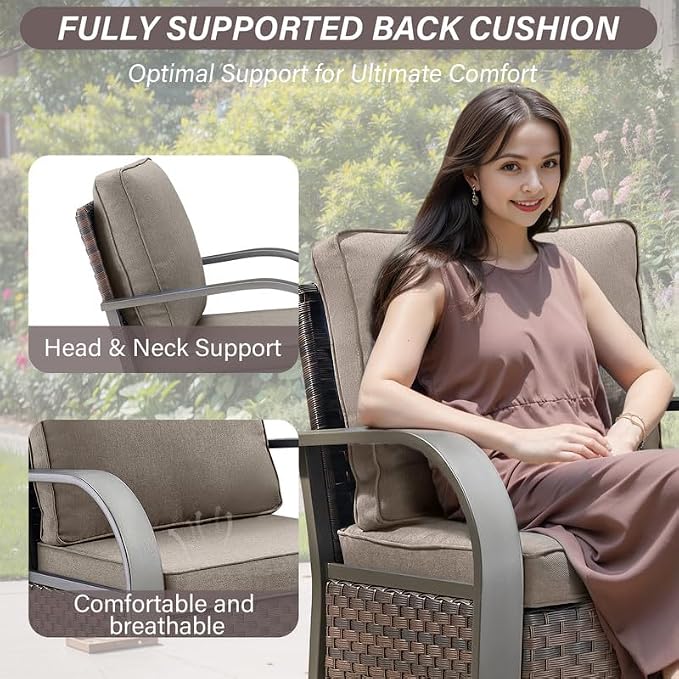 Belord Wicker Patio Chairs Set of 2-300LBS Weight Capacity Oversize Outdoor Patio Chairs with High Backrest Metal Curved Armrest, All Weather PE Rattan Outdoor Seating for Porch Deck Backyard
