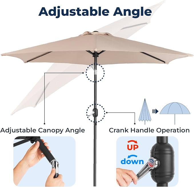 VINGLI 5-Piece Cast Aluminum Outdoor Patio Dining Set with 9ft Umbrella, Space-Saving Stackable Chairs & Table for Yard, Garden, Porch, Poolside, Square Table