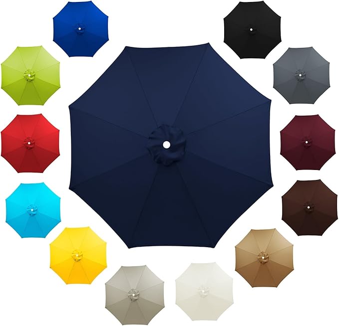 6 Ribs 8 Ribs Patio Umbrella Replacement Canopy 6.5ft 7.5ft 8.2ft 8.9ft 9.8ft 11.5ft UV Protection Waterproof Replacement Parasol Fabric Cover for Garden Outdoor Lawn(Navy Blue,7.5ft/8ribs)