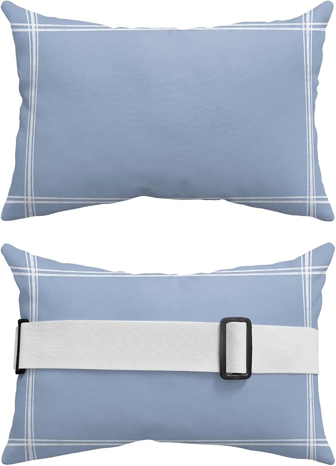Outdoor Pillows Covers with Inserts Solid Color Light Blue Waterproof Recliner Pillow with Adjustable Strap Throw Pillows for Patio Furniture Pool Lounge Chair, 12x20 inch, 1PCS