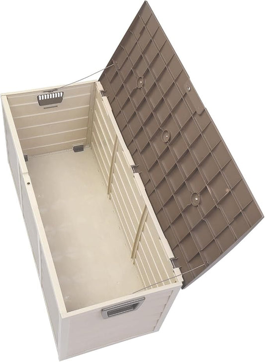 Yescom 75Gal 260L Deck Storage Box for Tools Cushions Seat Lockable Brown Outdoor Organizer