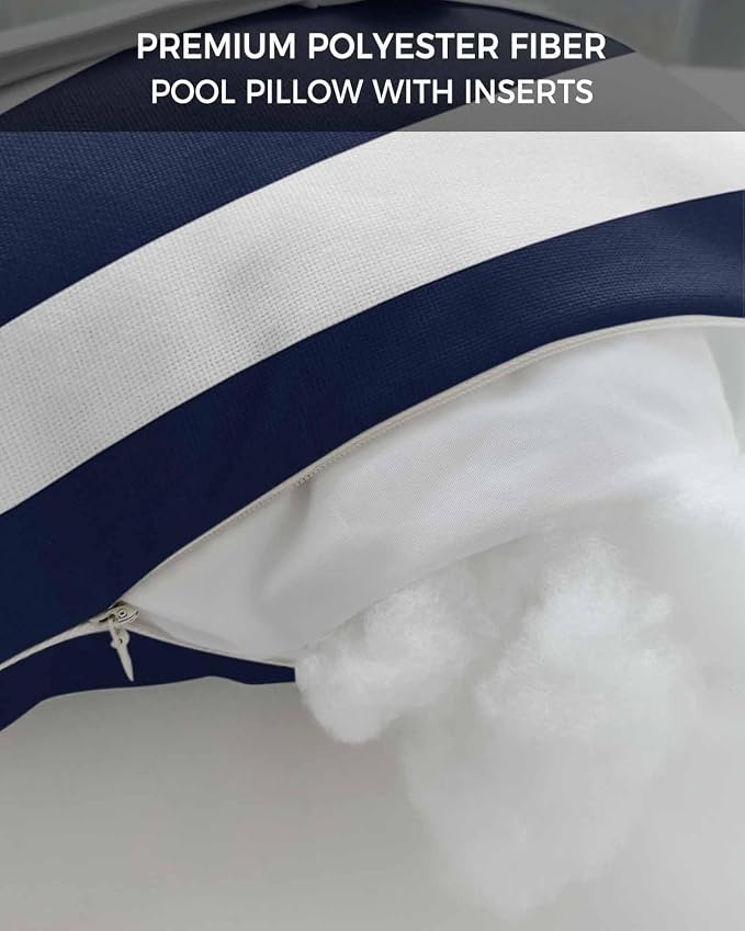Outdoor Pillow for Chaise Lounge Chair, Simple Stripe Pattern Blue and White Waterproof Headrest Pillow Lumbar Pillows with Adjustable Elastic Strap for Beach, Poolside, Patio, Office (1 Pack)