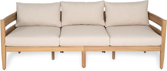 Christopher Knight Home Kory 5-Piece Acacia Wood Patio Furniture Set, Outdoor Conversation Sofa Chat Set with Club Chair and Coffee Table, Patio 7-Seater Seating Group for Backyard Balcony, Teak+Beige
