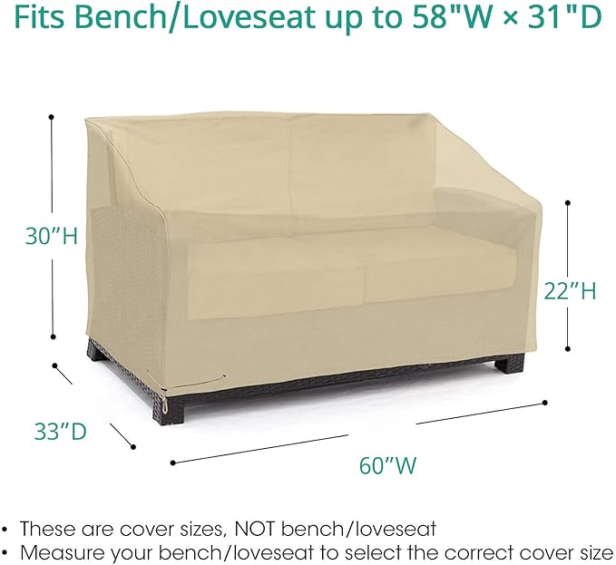 SunPatio Outdoor Sofa Cover 60 Inch, Heavy Duty Bench Covers, Patio Furniture Cover with Waterproof Sealed Seam, All Weather Protection, Beige