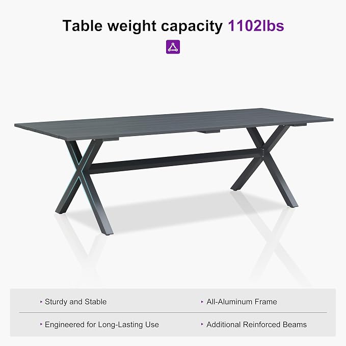 PURPLE LEAF 11 Pieces Patio Dining Set Outdoor Furniture Set with Large Aluminum Rectangular Table and French Bistro Arm Chairs for Garden Backyard Kitchen Set Gray Bamboo Finish Deep Blue