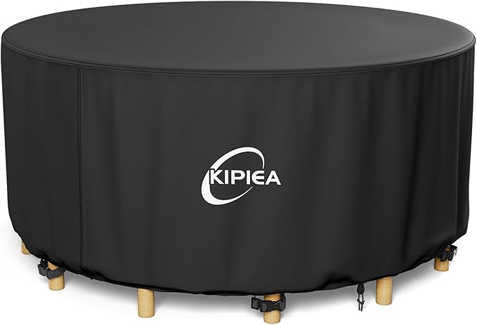Kipiea Round Patio Table Cover Waterproof, Heavy-Duty Round Patio Furniture Covers, No Tears Anti UV No Fading (96" Dia x 28" H)