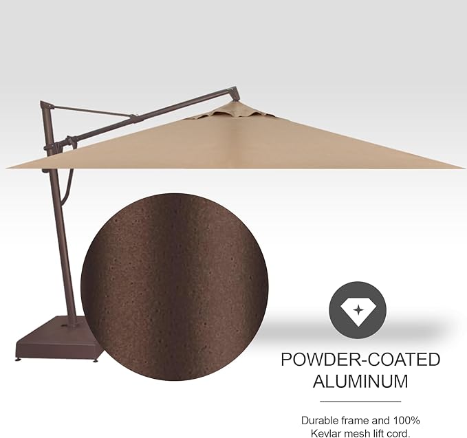 Treasure Garden AKZ PLUS Cantilever Umbrella 10'x13' Rectangular Obravia Sand Canopy and Bronze Frame with Stationary Base