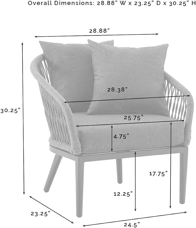 Crosley Furniture Dover 2-Piece Indoor Outdoor Chair Set, Patio Chairs for Conversation, Porch, Deck, Matte Black with Charcoal Cushions