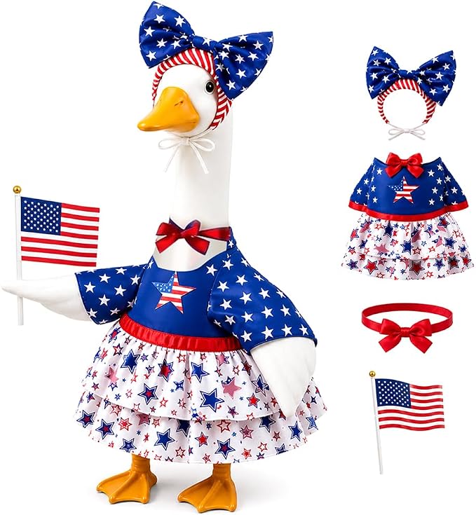 STONESTAR Patriotic 4th of July Porch Goose Outfits for 23" H Lawn Statue, Summer Goose Clothes Costume for Independence Day & Memorial Day Outdoor Garden Yard Patio Anniversary Decoration